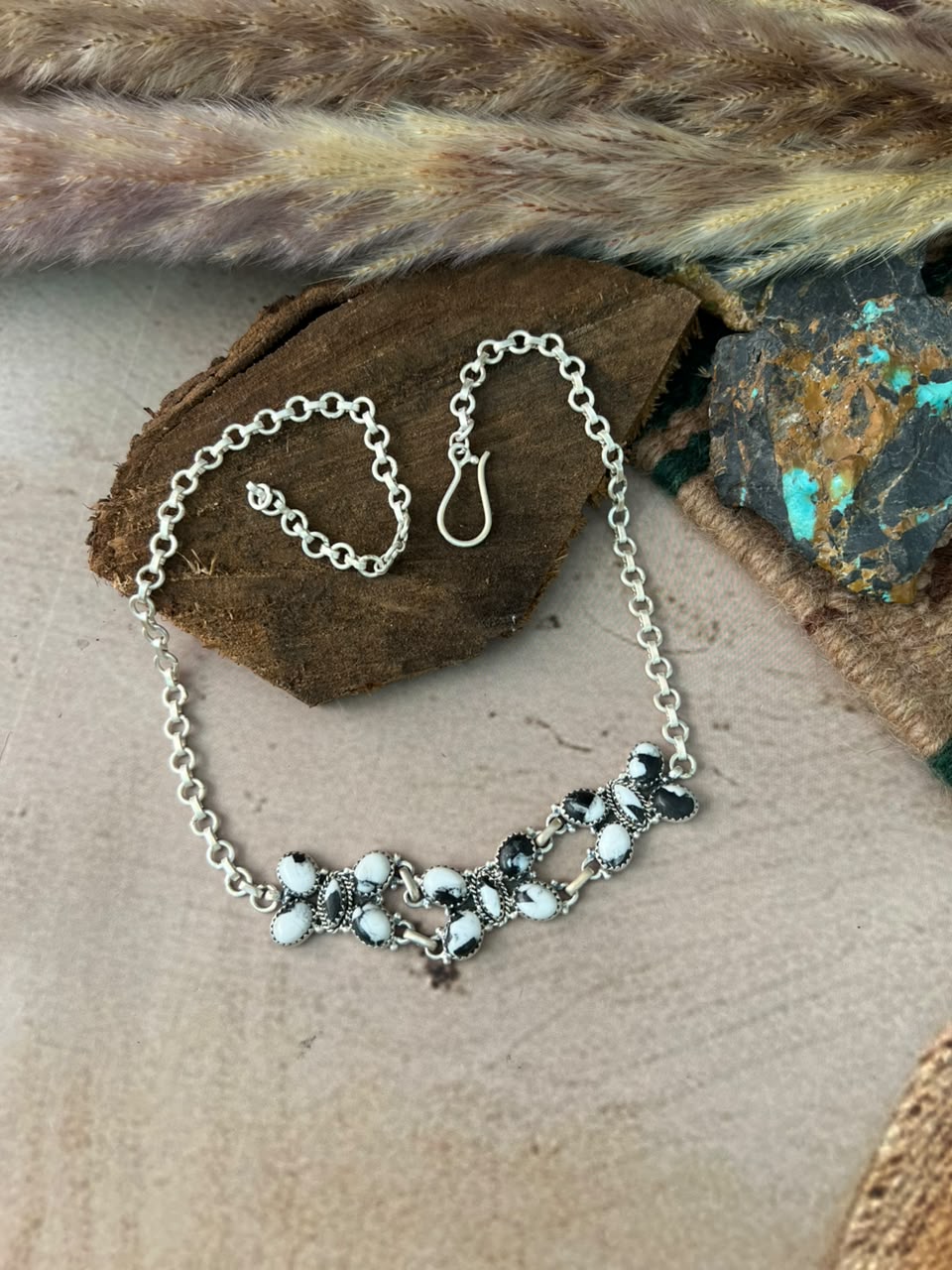 Handmade Sterling Silver White Buffalo Choker Necklace Signed Nizhoni