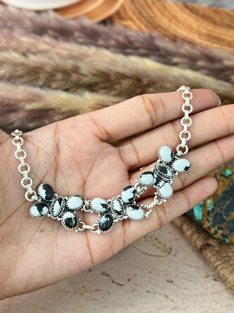 Handmade Sterling Silver White Buffalo Choker Necklace Signed Nizhoni