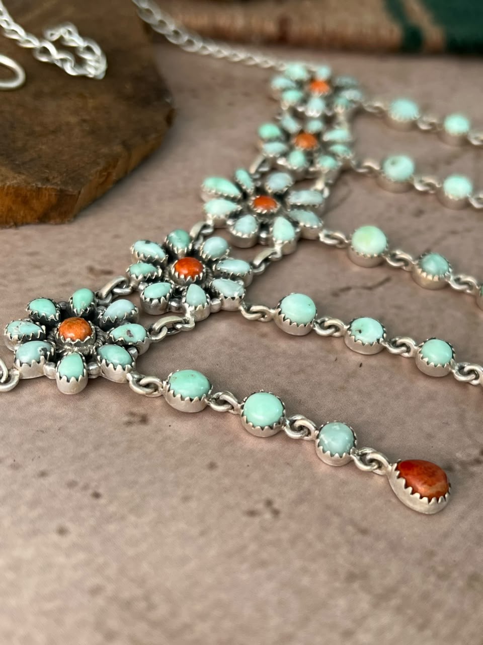 Handmade Sterling Silver Paloma Turquoise with Orange Mojave Choker Necklace Signed Nizhoni