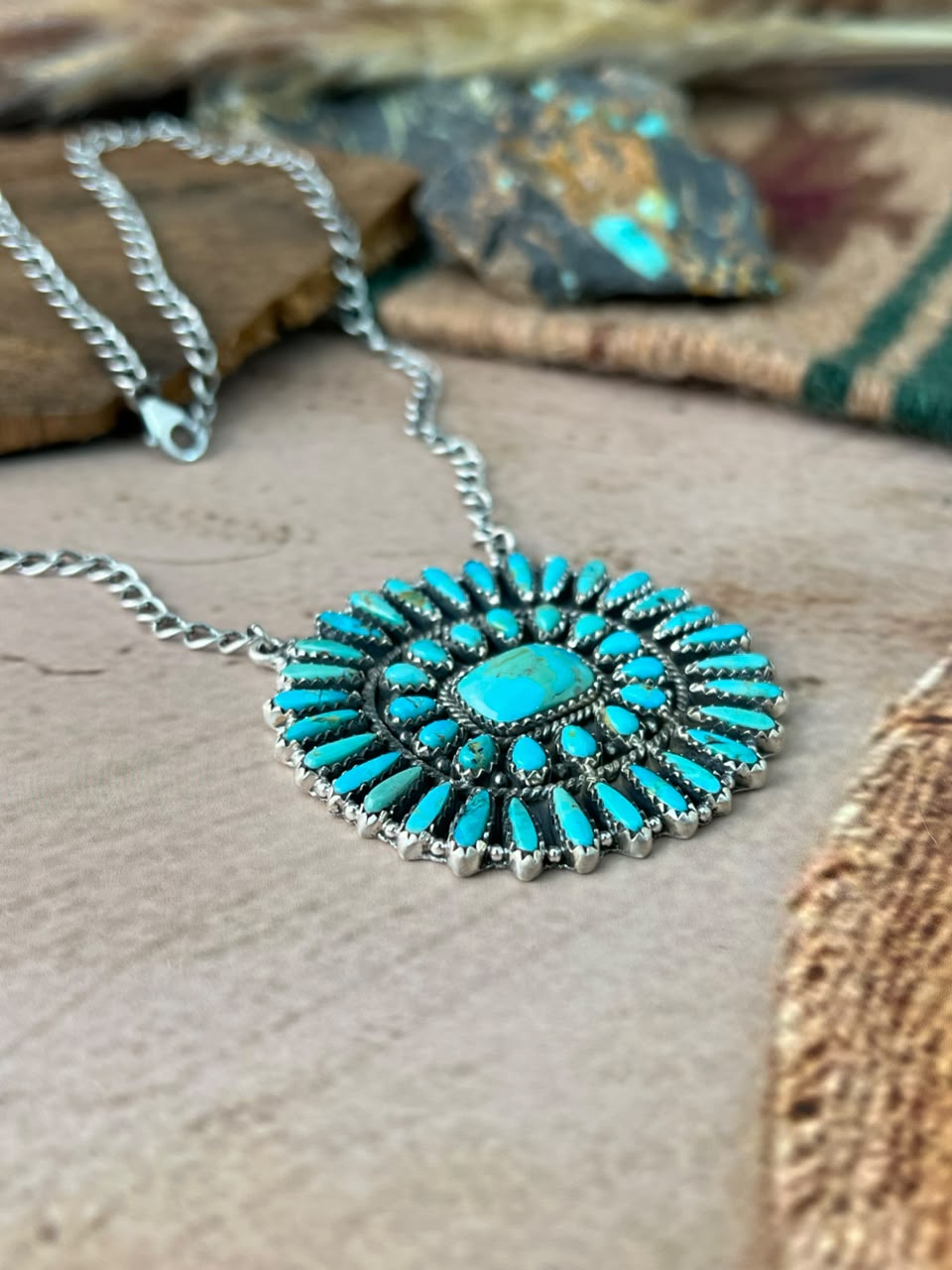 Handmade Sterling Silver Kingman Turquoise Necklace Signed Nizhoni