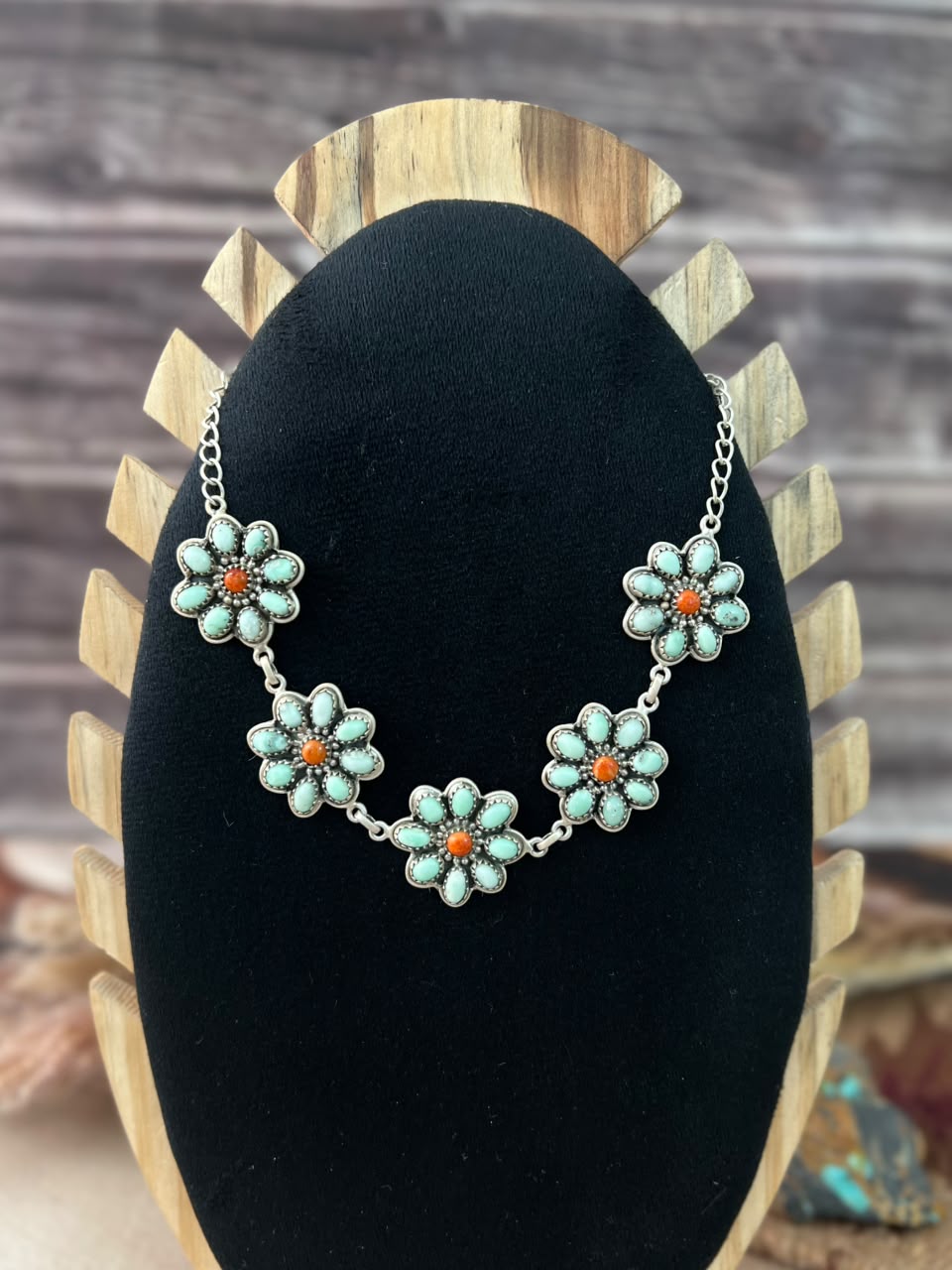 Handmade Sterling Silver Paloma Turquoise with Orange Mojave Choker Necklace Signed Nizhoni