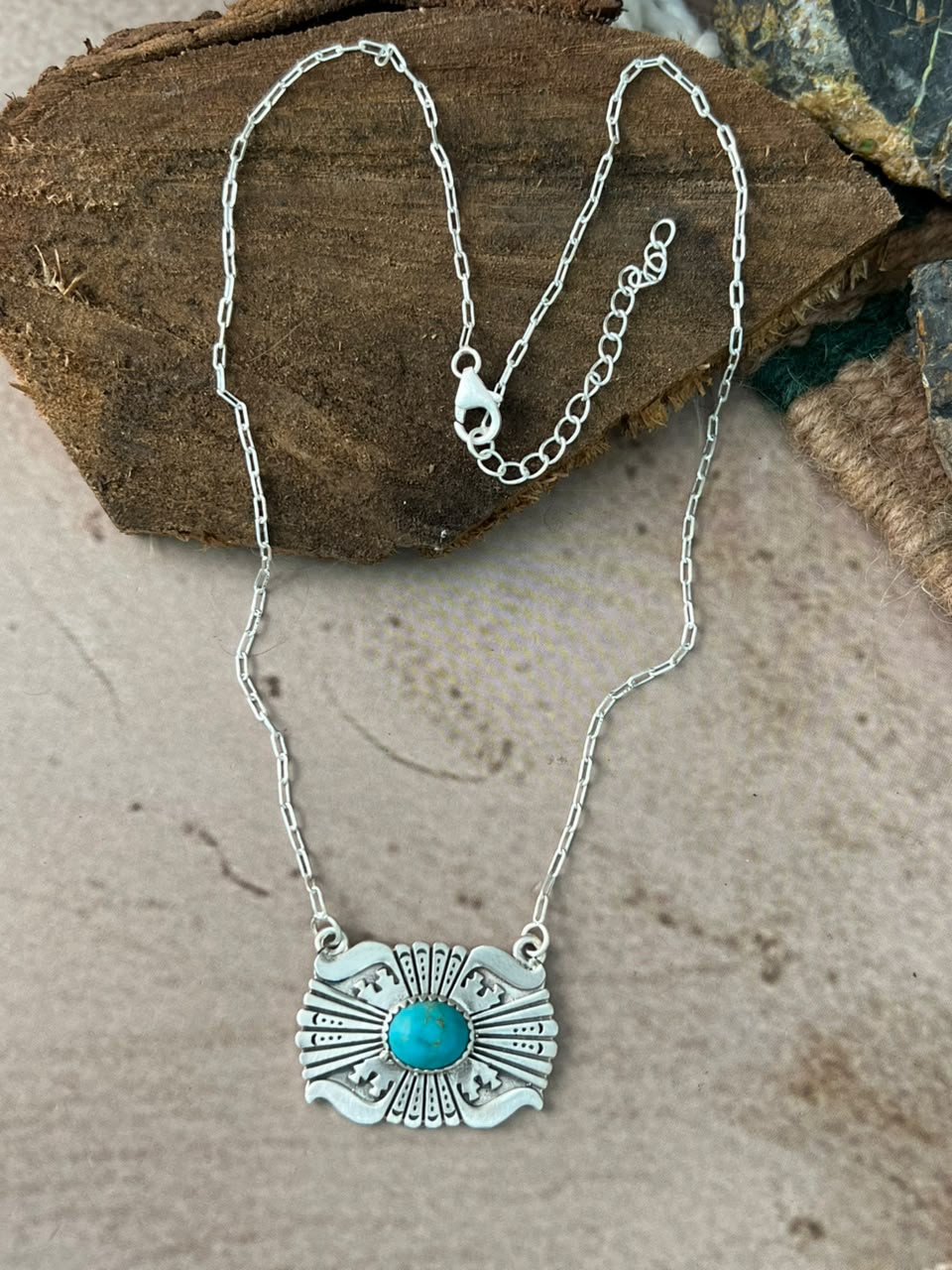 Handmade Sterling Silver Kingman Turquoise Necklace Signed Nizhoni