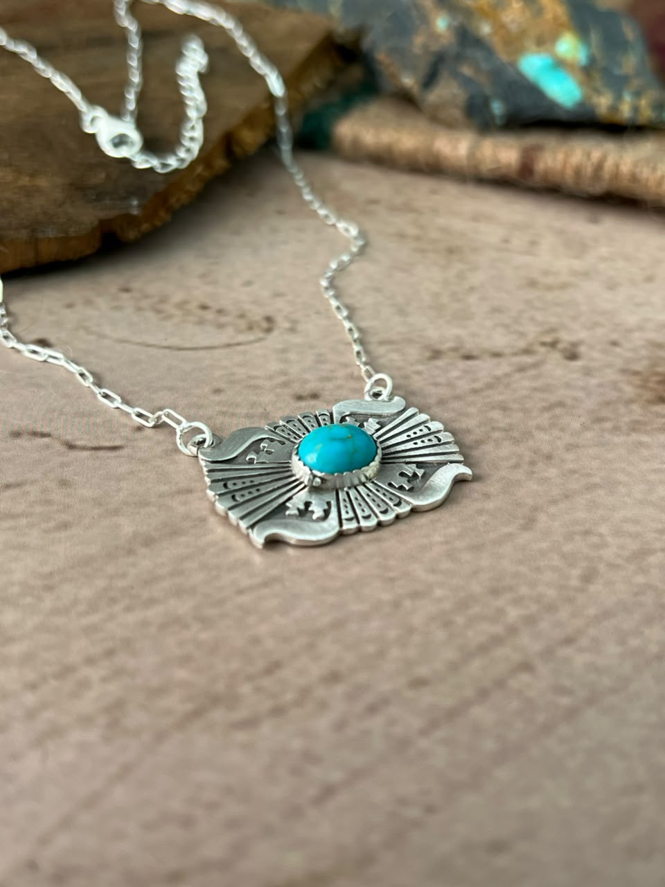 Handmade Sterling Silver Kingman Turquoise Necklace Signed Nizhoni