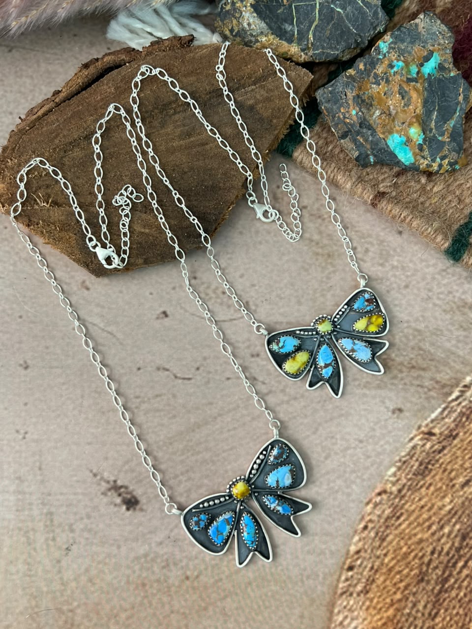 Handmade Sterling Silver Golden Hills with Palomino Turquoise Bow Necklace Signed Nizhoni