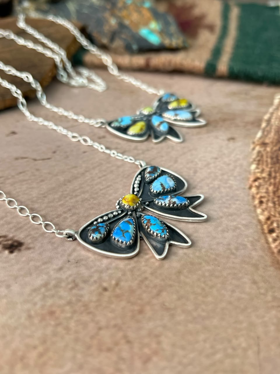 Handmade Sterling Silver Golden Hills with Palomino Turquoise Bow Necklace Signed Nizhoni