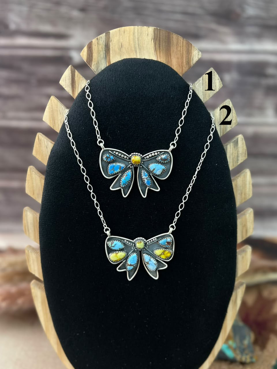 Handmade Sterling Silver Golden Hills with Palomino Turquoise Bow Necklace Signed Nizhoni