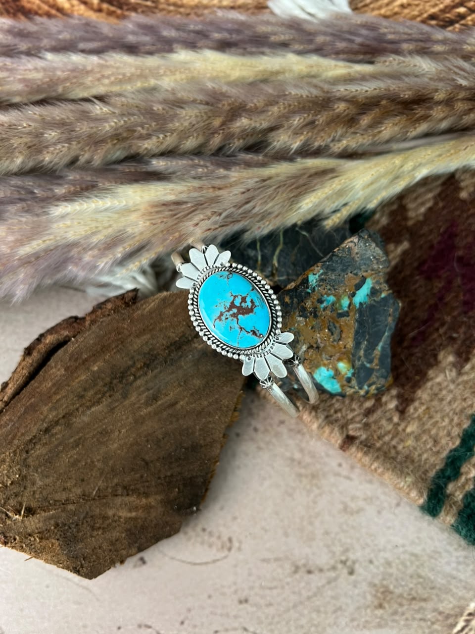 Handmade Sterling Silver Egyptian Turquoise Cuff Bracelet Signed Nizhoni (6)