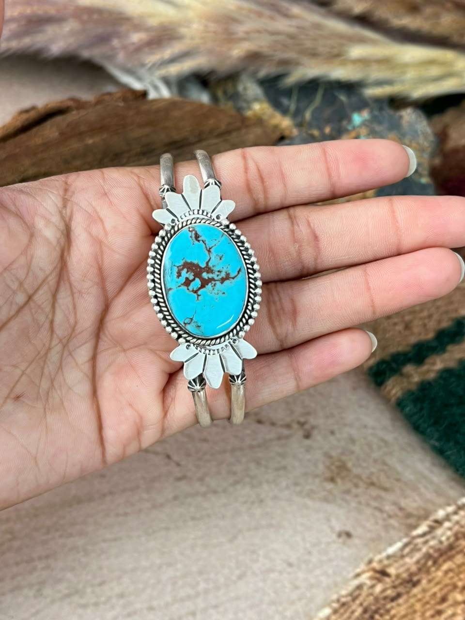Handmade Sterling Silver Egyptian Turquoise Cuff Bracelet Signed Nizhoni (6)