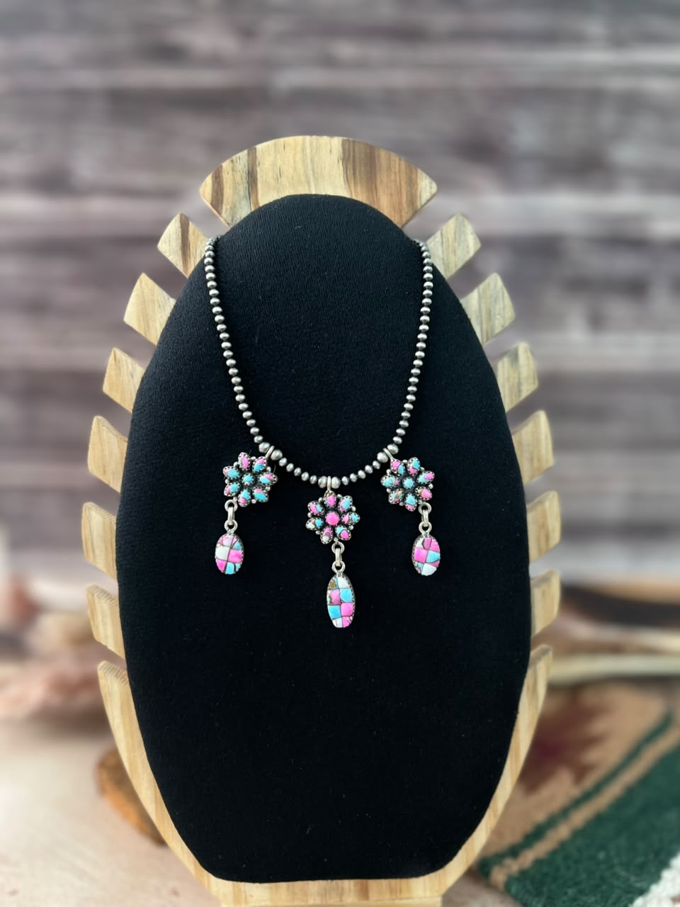 Handmade Sterling Silver Cotton Candy Cobble Stone Beaded Necklace Signed Nizhoni