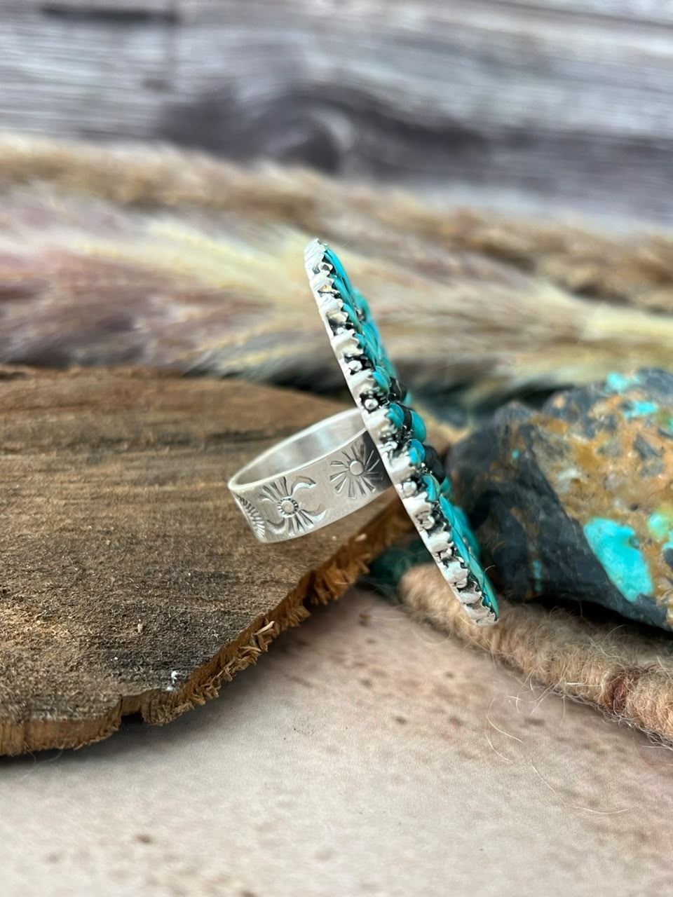 Handmade Sterling Silver Kingman Turquoise with White Buffalo Adjustable Ring Signed Nizhoni