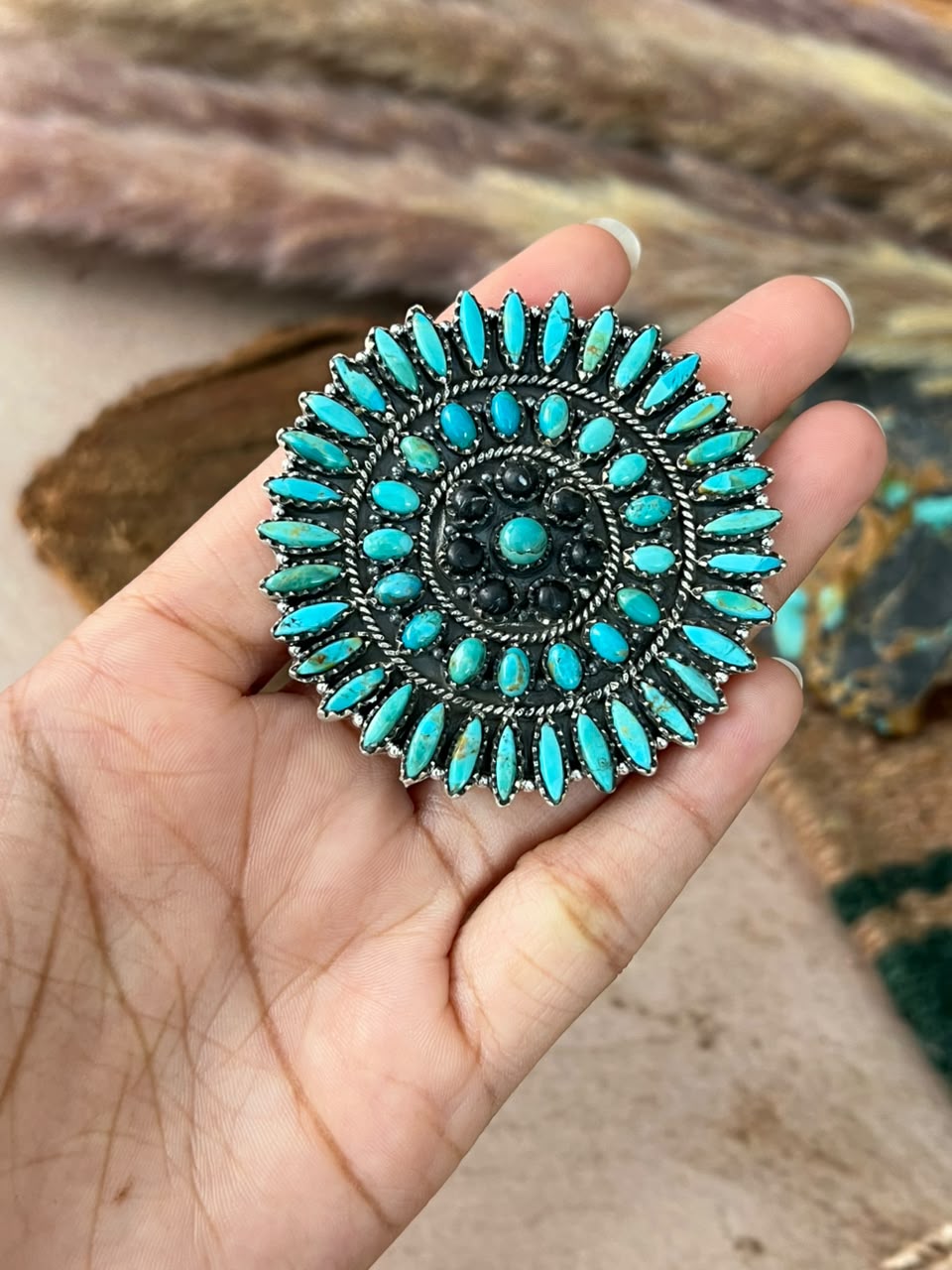 Handmade Sterling Silver Kingman Turquoise with White Buffalo Adjustable Ring Signed Nizhoni