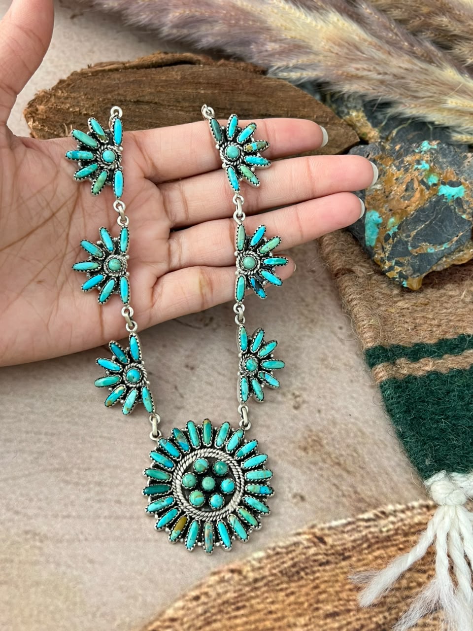 Handmade Sterling Silver Kingman Turquoise Necklace Signed Nizhoni