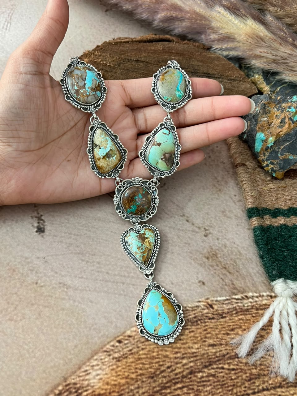 Handmade Sterling Silver Royston Turquoise Drop Necklace Signed Nizhoni
