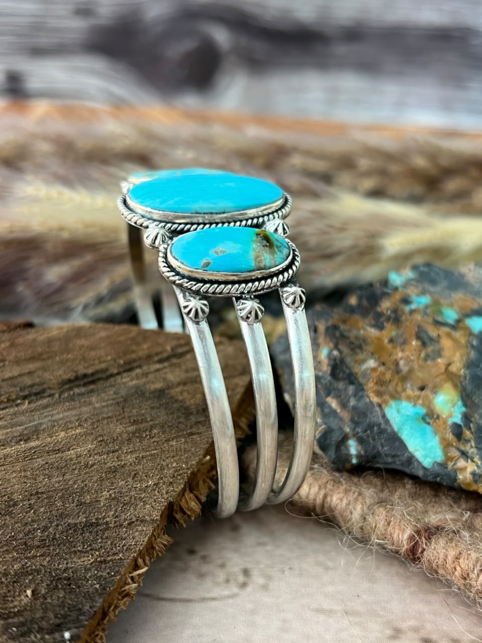 Handmade Sterling Silver Easter Blue Turquoise Cuff Bracelet Signed Nizhoni