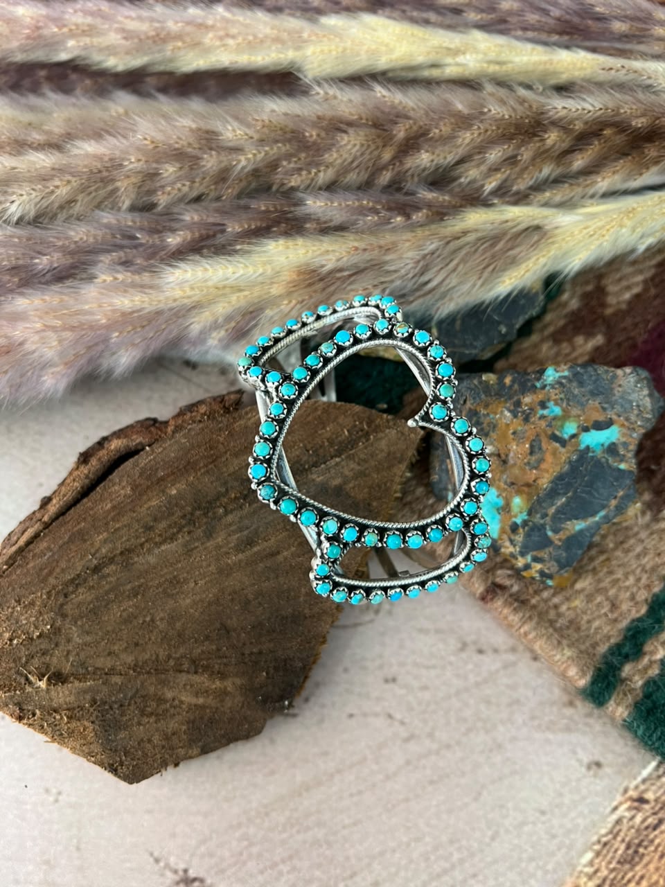 Handmade Sterling Silver Kingman Turquoise Cuff Heart Bracelet Signed Nizhoni (5)