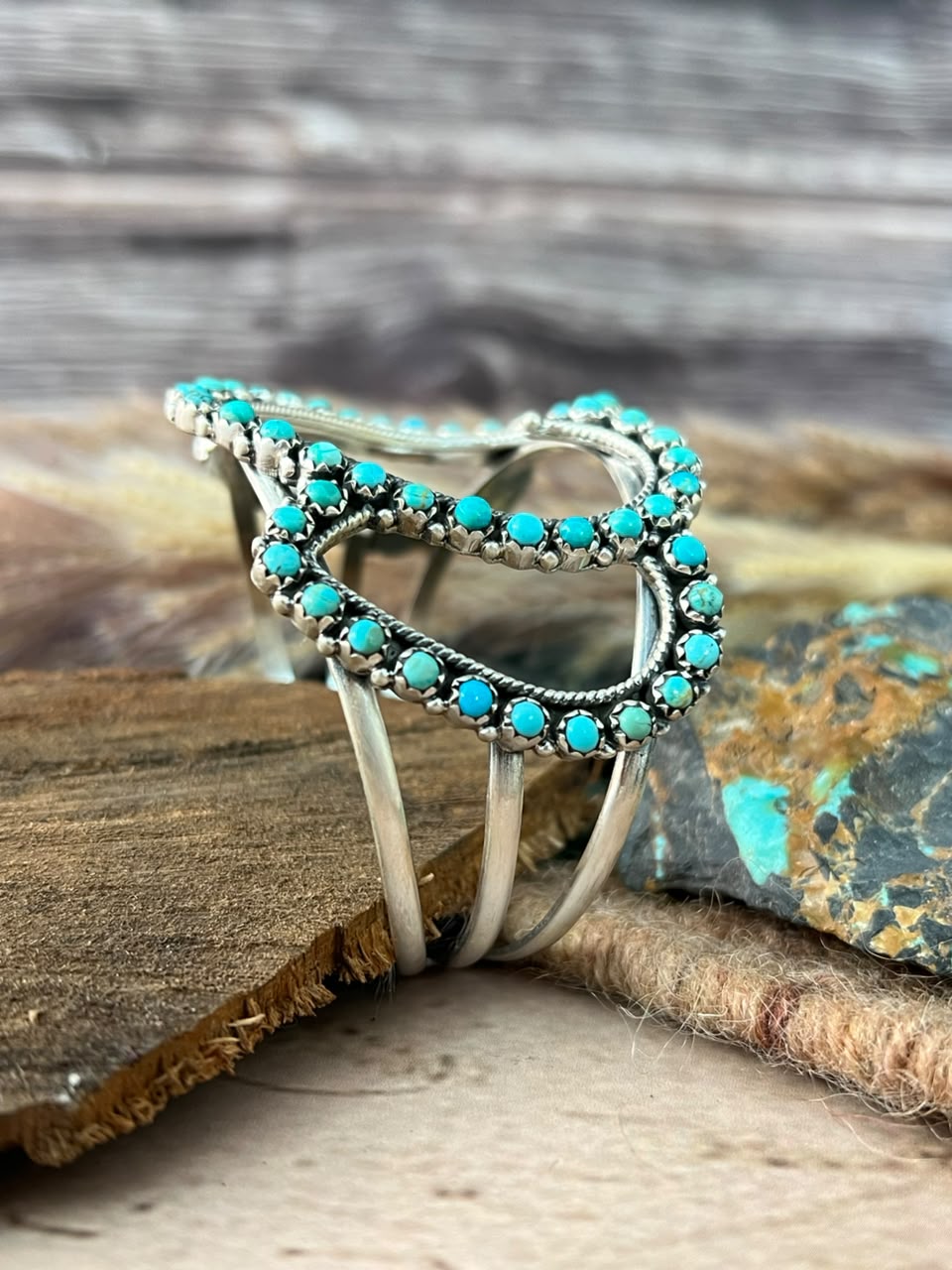 Handmade Sterling Silver Kingman Turquoise Cuff Heart Bracelet Signed Nizhoni (5)
