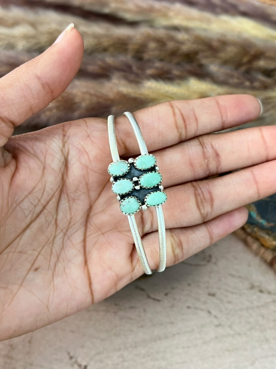 Handmade Sterling Silver Paloma Turquoise Cuff Bracelet Signed Nizhoni