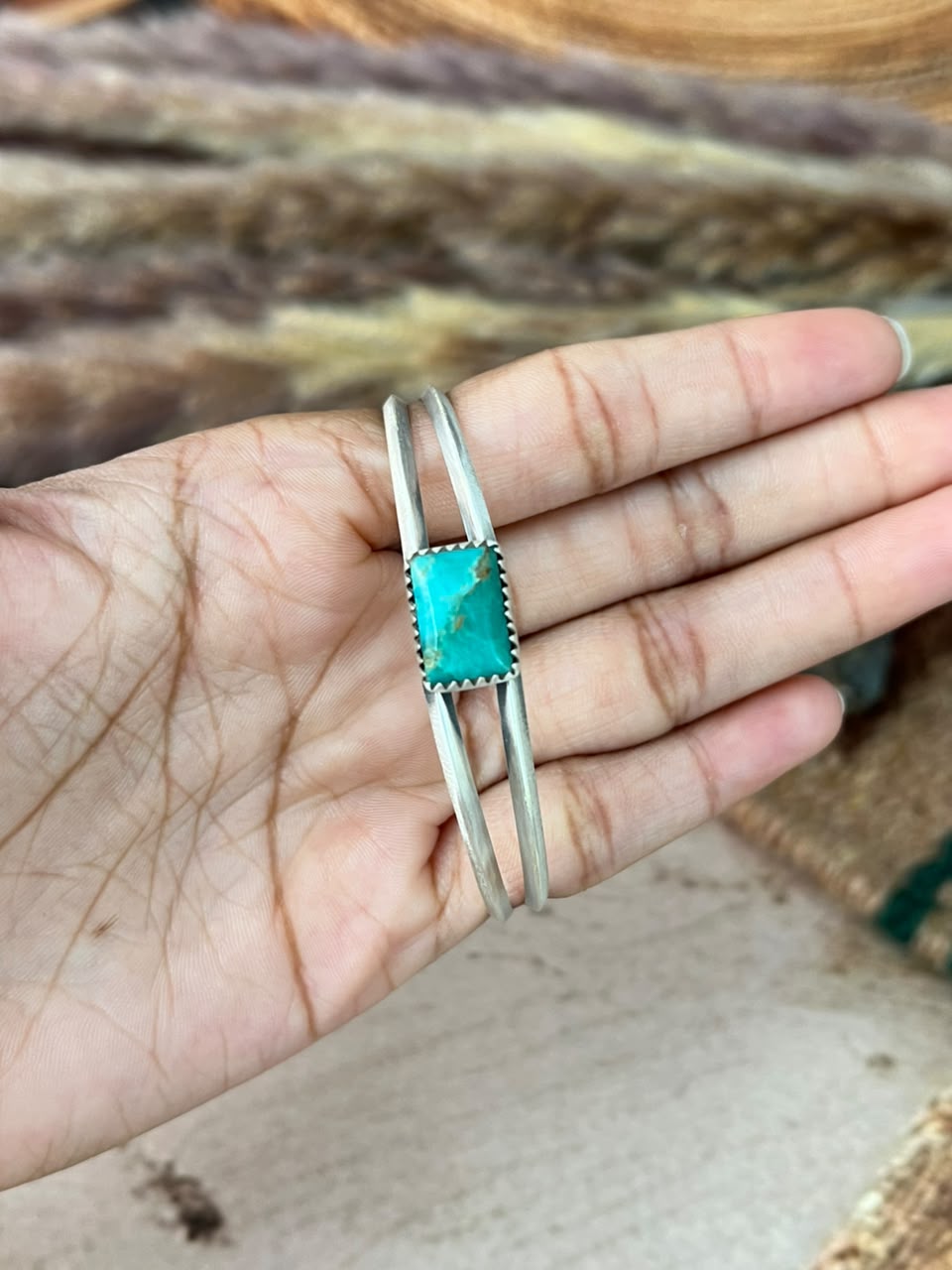 Handmade Sterling Silver Kingman Turquoise Cuff Bracelet Signed Nizhoni (3)