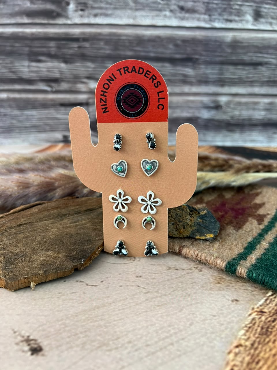Handmade Sterling Silver Kingman Turquoise with White Buffalo Post Studs Cards