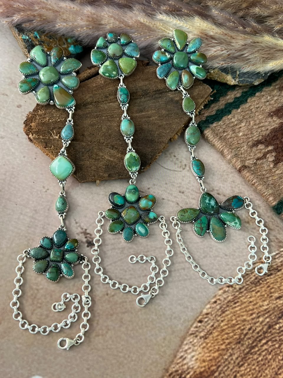 Handmade Sterling Silver Cripple Creek Turquoise Hand Harness "Signed Nizhoni"