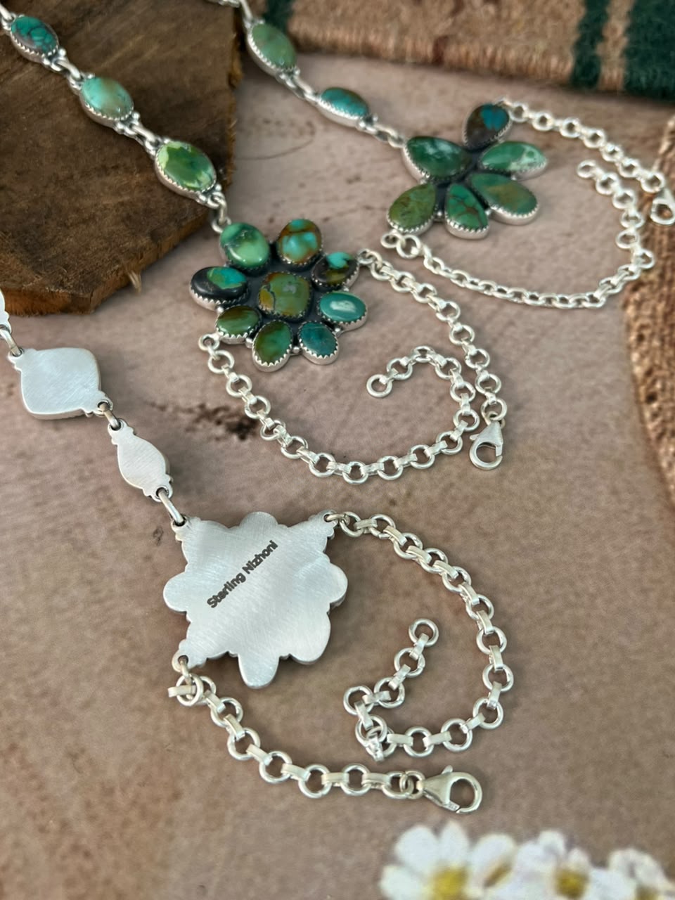 Handmade Sterling Silver Cripple Creek Turquoise Hand Harness "Signed Nizhoni"