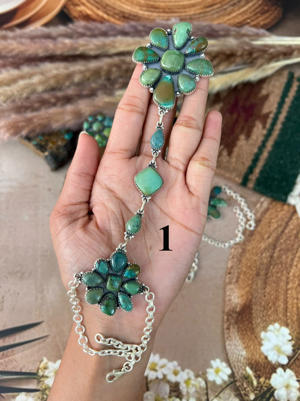 Handmade Sterling Silver Cripple Creek Turquoise Hand Harness "Signed Nizhoni"