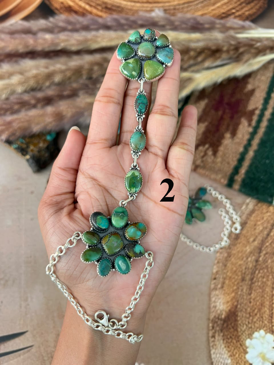 Handmade Sterling Silver Cripple Creek Turquoise Hand Harness "Signed Nizhoni"