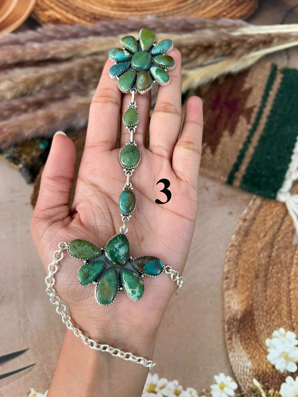 Handmade Sterling Silver Cripple Creek Turquoise Hand Harness "Signed Nizhoni"