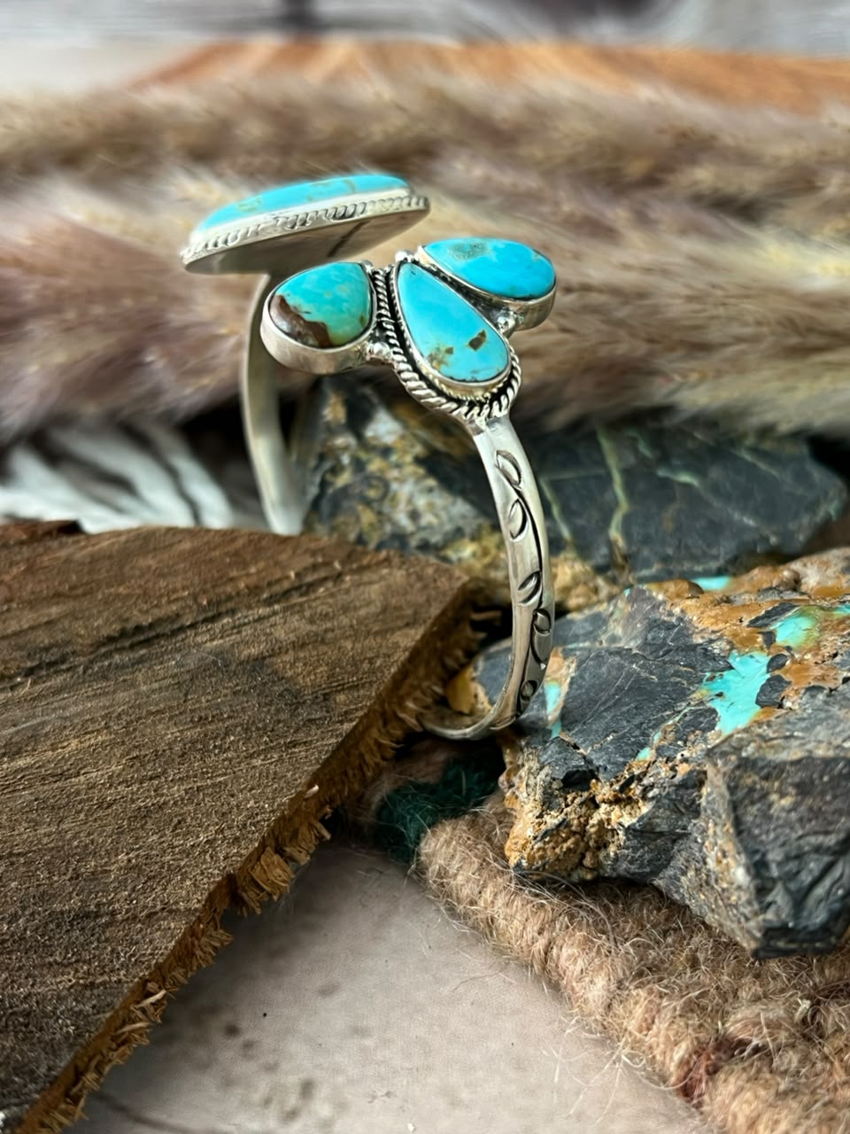 Handmade Sterling Silver Easter Blue Turquoise Cuff Bracelet Signed Nizhoni