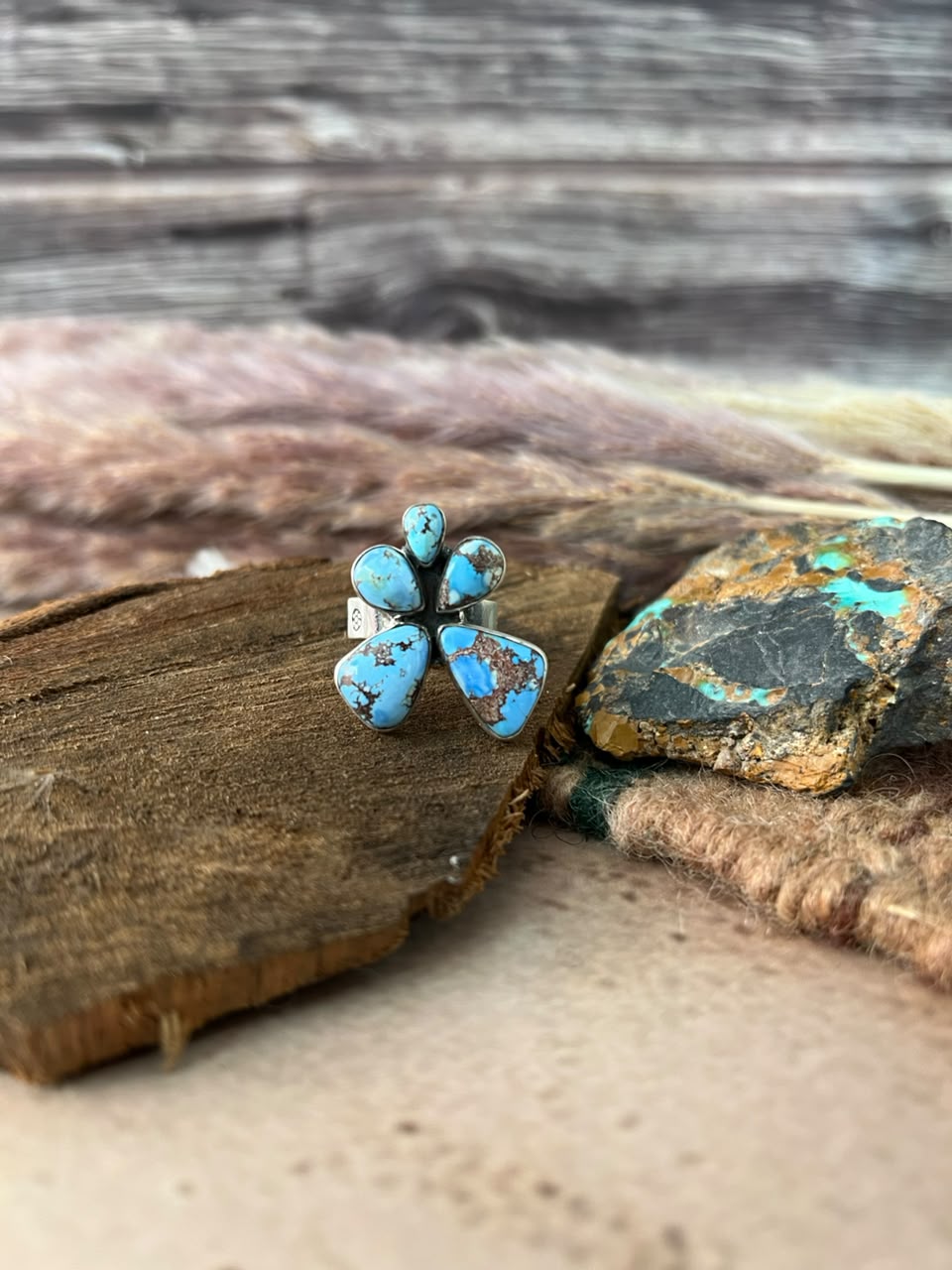 Handmade Sterling Silver Golden Hills Turquoise Adjustable Ring Signed Nizhoni