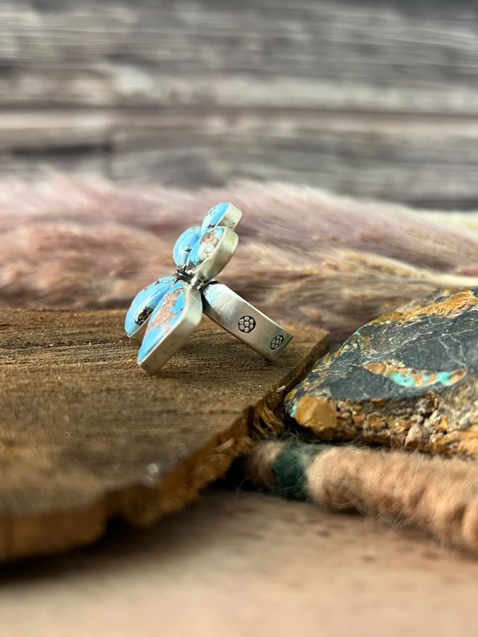 Handmade Sterling Silver Golden Hills Turquoise Adjustable Ring Signed Nizhoni