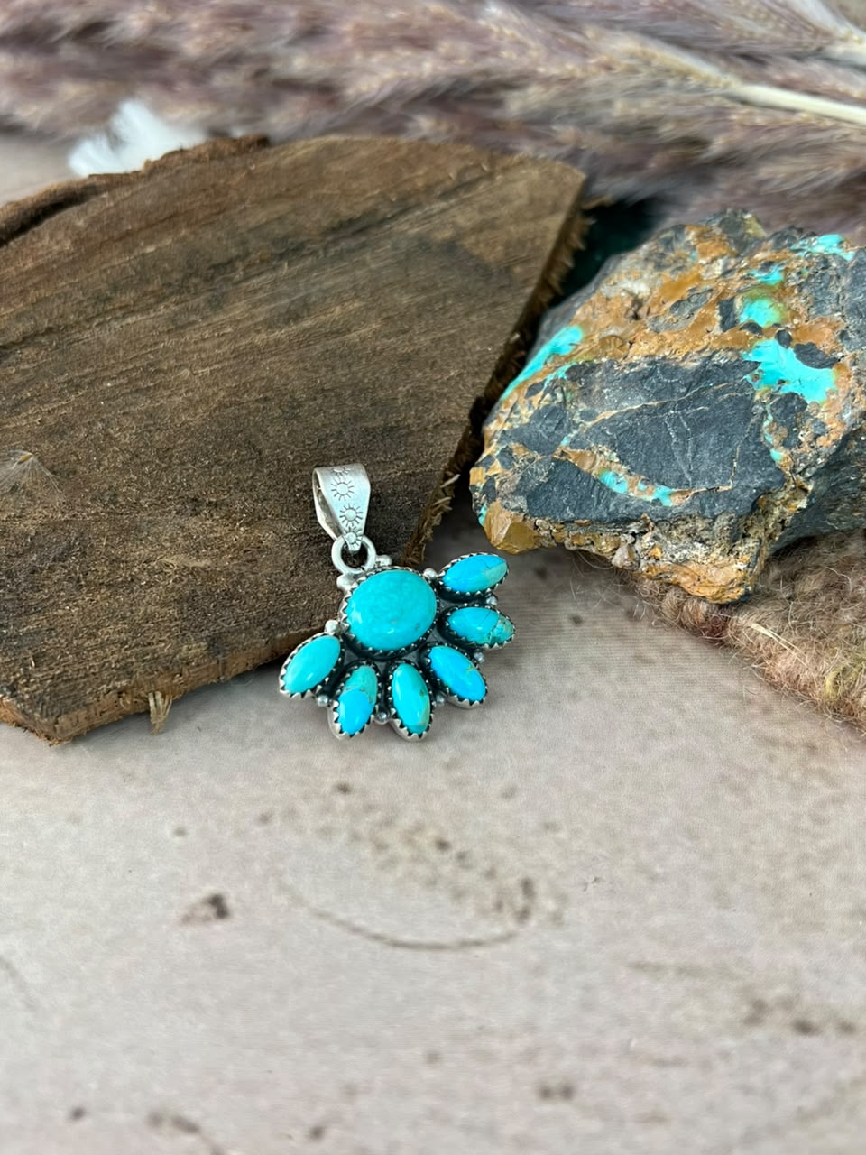 Handmade Sterling Silver Kingman Turquoise Pendant Signed Nizhoni