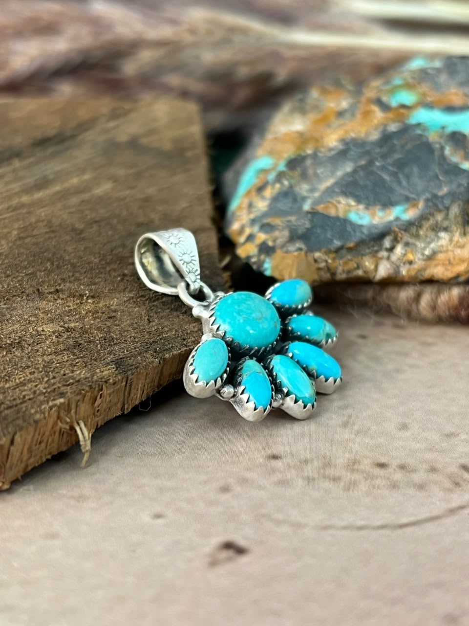 Handmade Sterling Silver Kingman Turquoise Pendant Signed Nizhoni