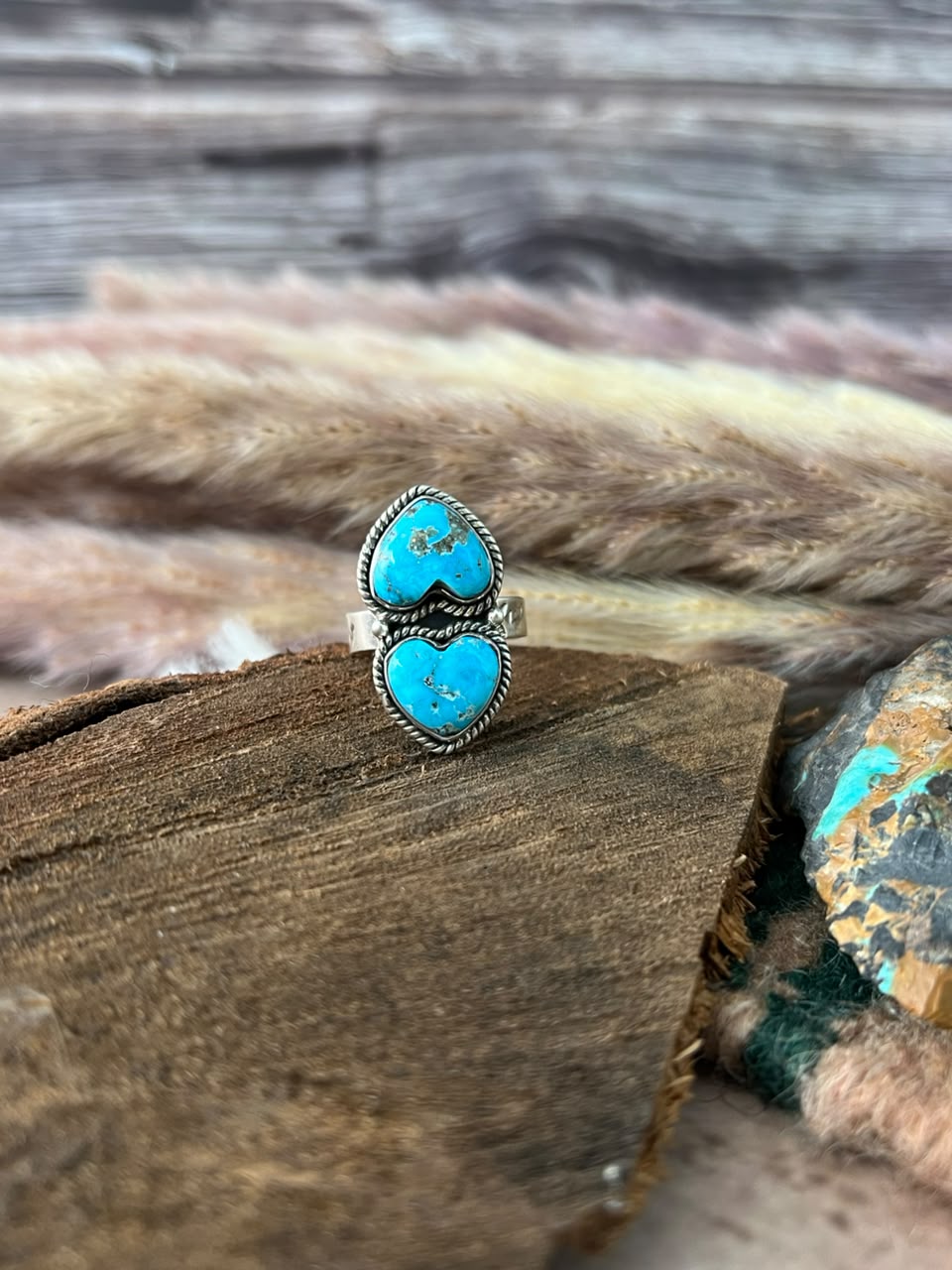 Handmade Sterling Silver Sierra Bella Turquoise Heart Adjustable Ring Signed Nizhoni