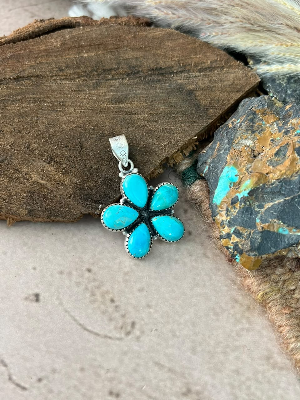 Handmade Sterling Silver Kingman Turquoise Pendant Signed Nizhoni