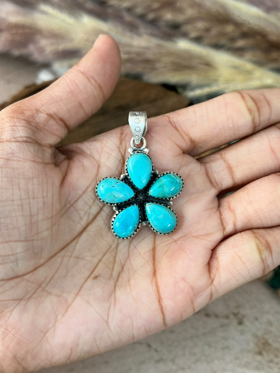 Handmade Sterling Silver Kingman Turquoise Pendant Signed Nizhoni