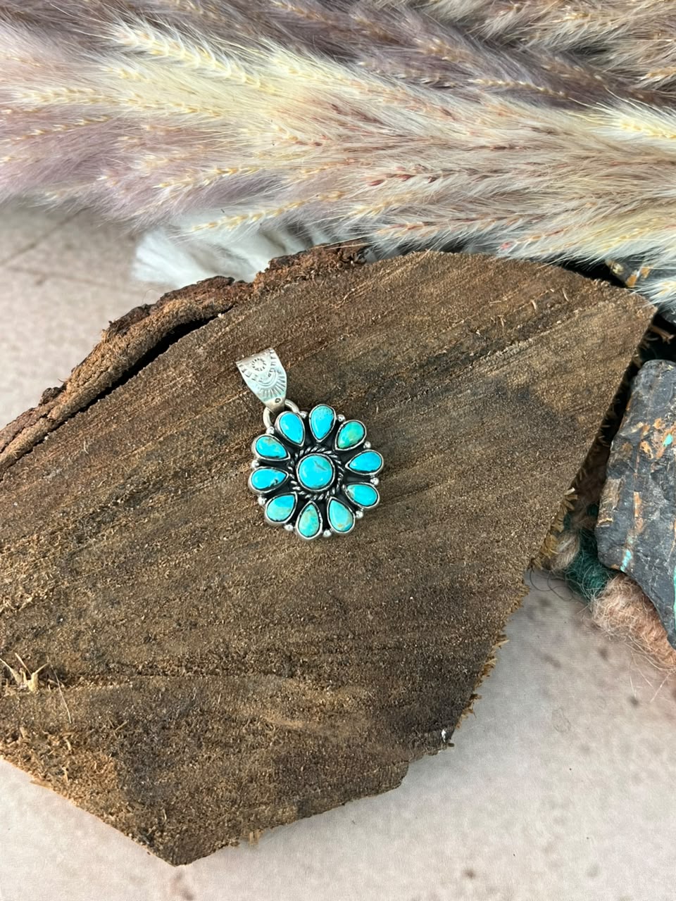 Handmade Sterling Silver Kingman Turquoise Pendant Signed Nizhoni