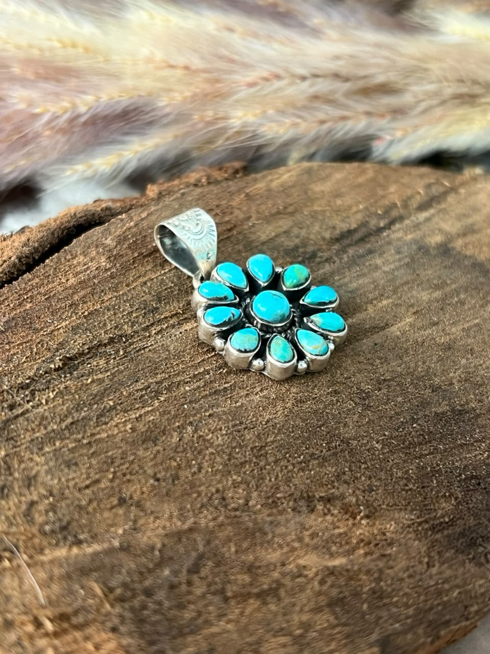 Handmade Sterling Silver Kingman Turquoise Pendant Signed Nizhoni