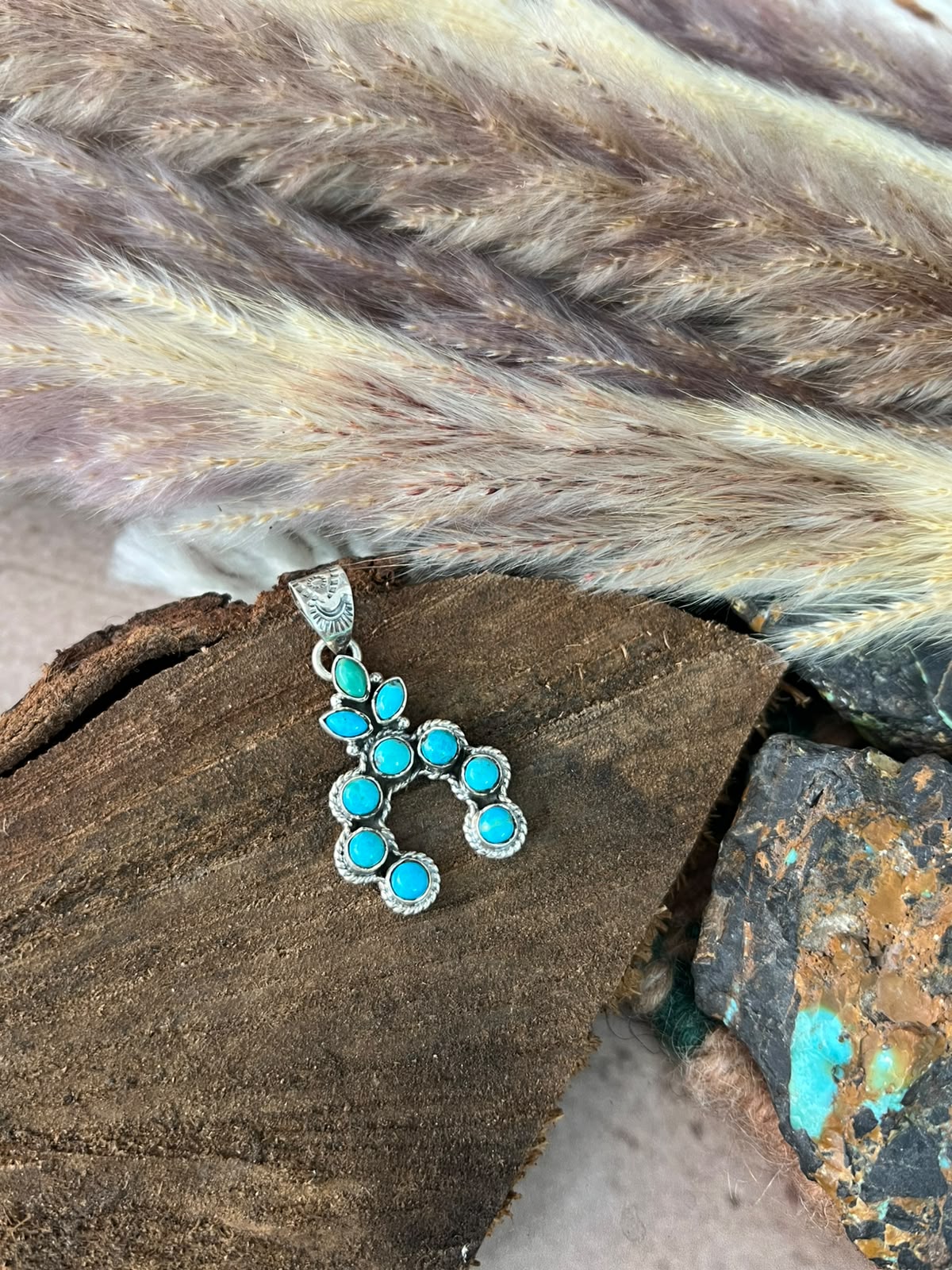 Handmade Sterling Silver Kingman Turquoise Naja Pendant Signed Nizhoni