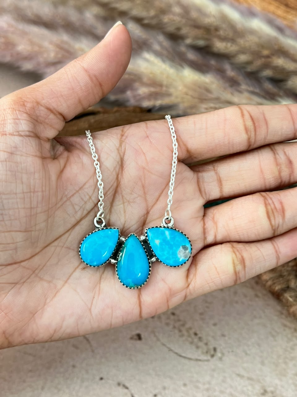 Handmade Sterling Silver Hardy Pit Collection: Necklace Signed Nizhoni