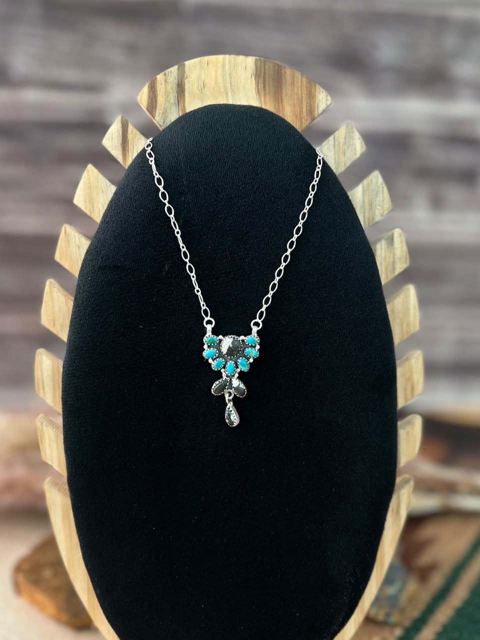 Handmade Sterling Silver Kingman Turquoise with White Buffalo Necklace Signed Nizhoni