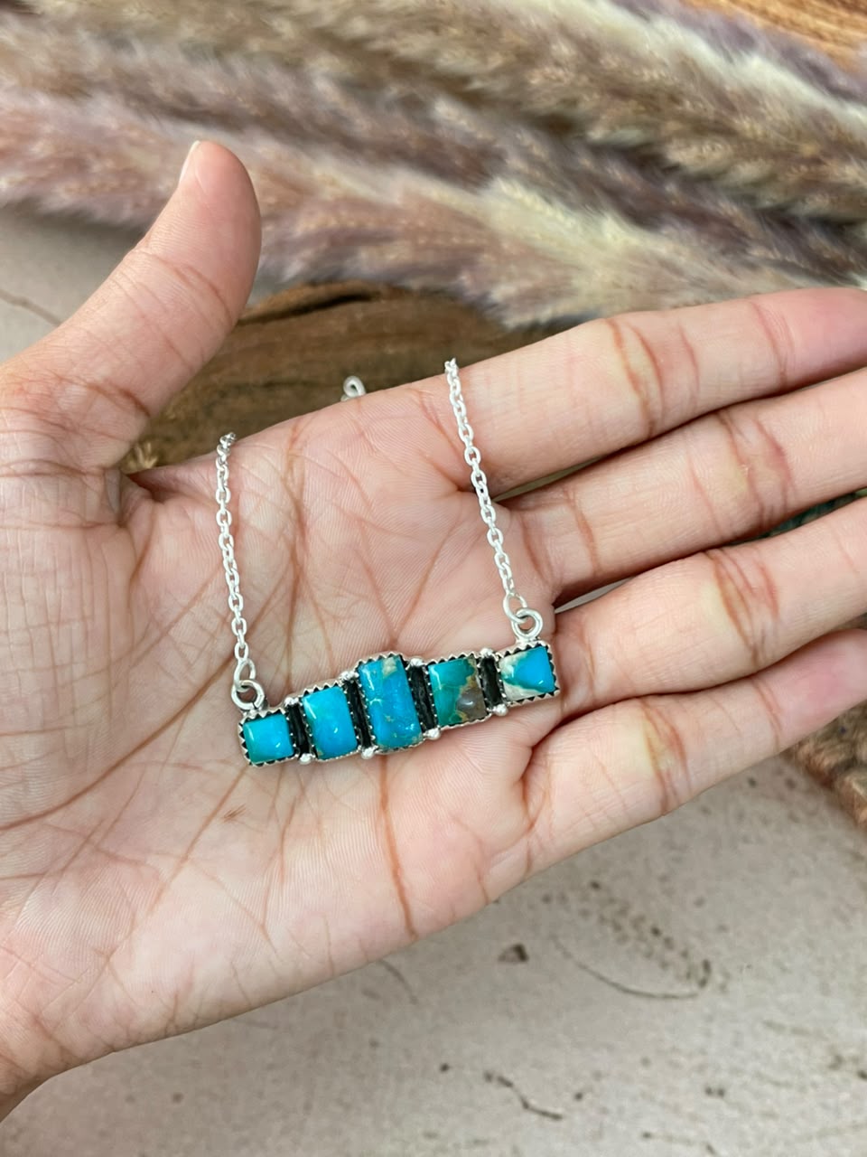 Handmade Sterling Silver Hardy Pit Collection: Necklace Signed Nizhoni