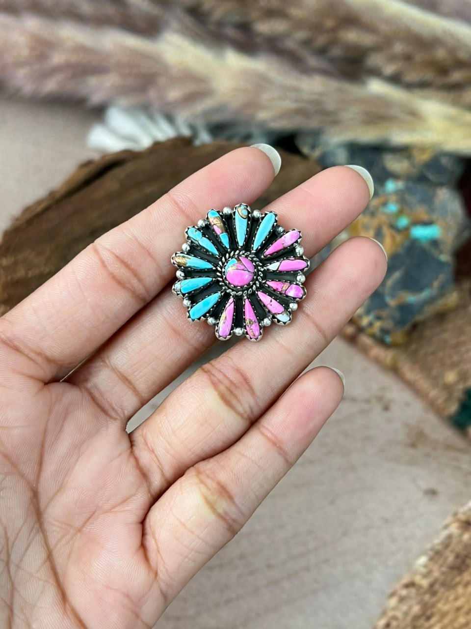Handmade Sterling Silver Cotton Candy Adjustable Ring Signed Nizhoni