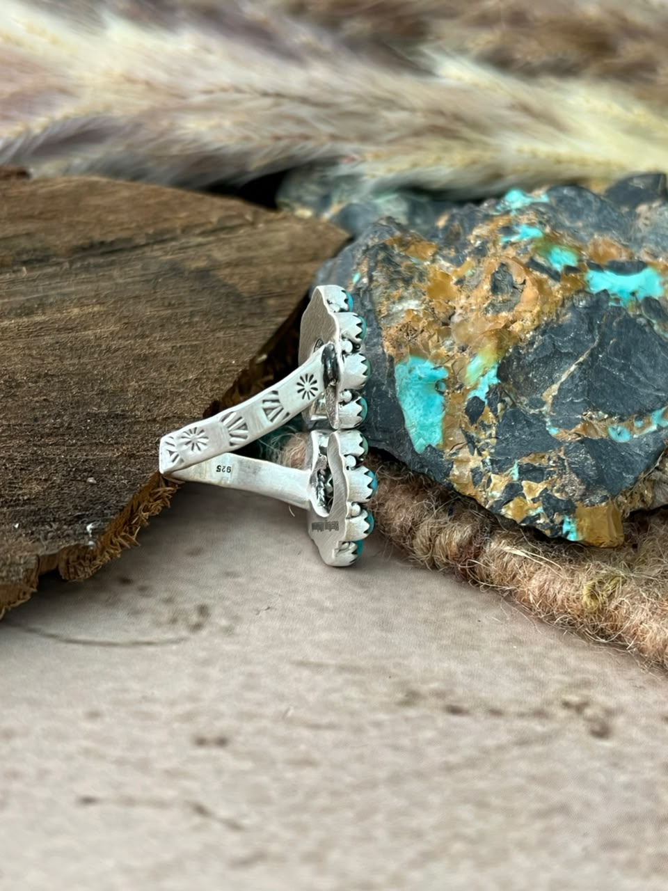 Handmade Sterling Silver Kingman Turquoise Adjustable Ring Signed Nizhoni