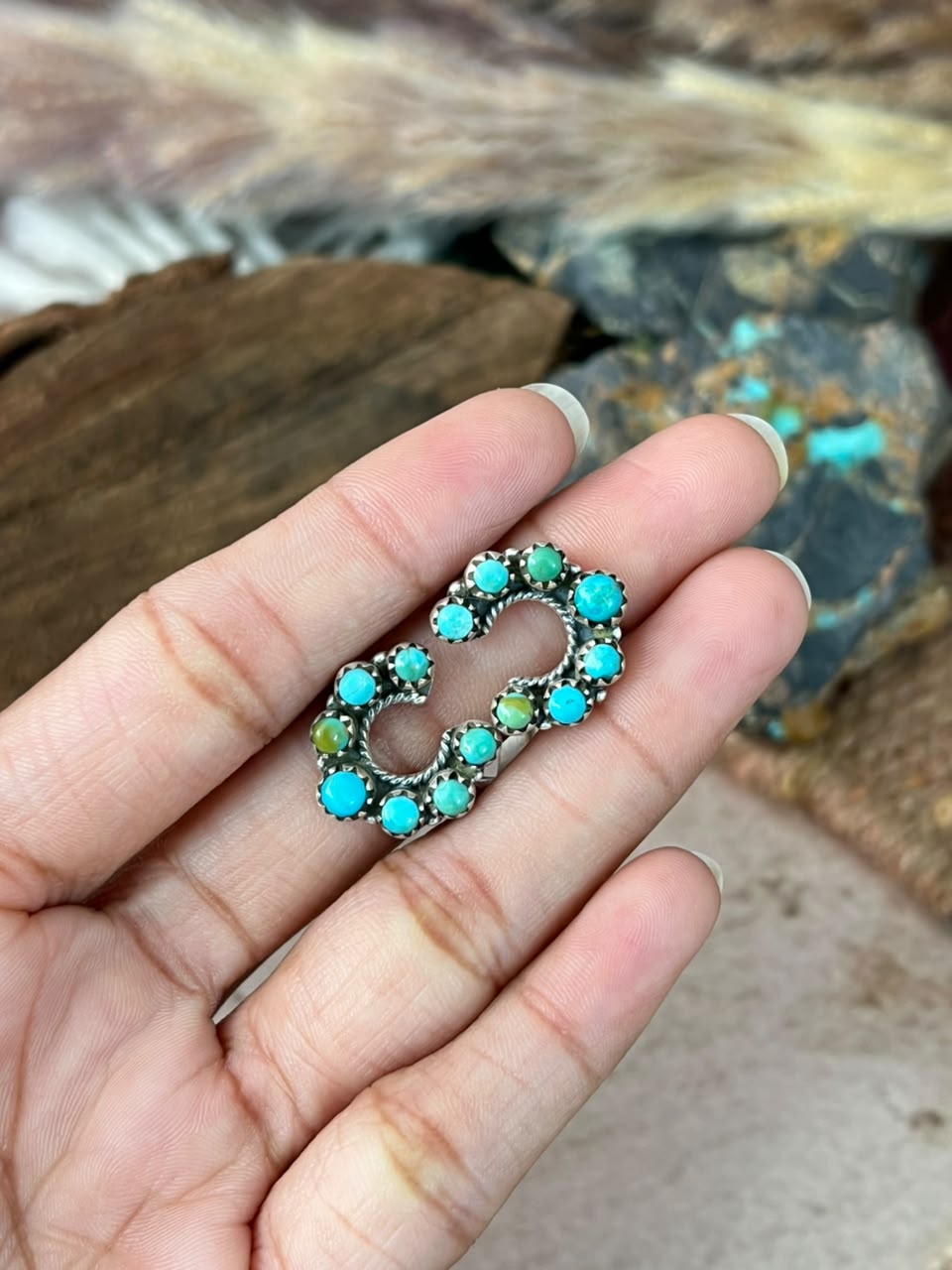 Handmade Sterling Silver Kingman Turquoise Adjustable Ring Signed Nizhoni