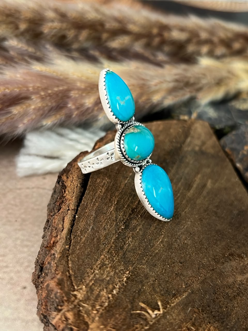 Handmade Sterling Silver Hardy Pit Collection: Adjustable Ring Signed Nizhoni
