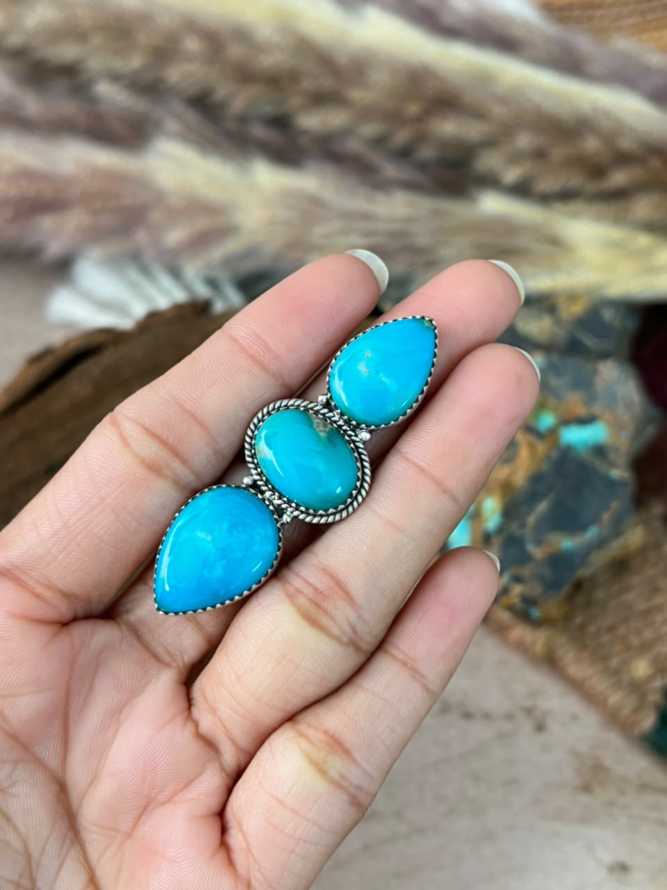 Handmade Sterling Silver Hardy Pit Collection: Adjustable Ring Signed Nizhoni