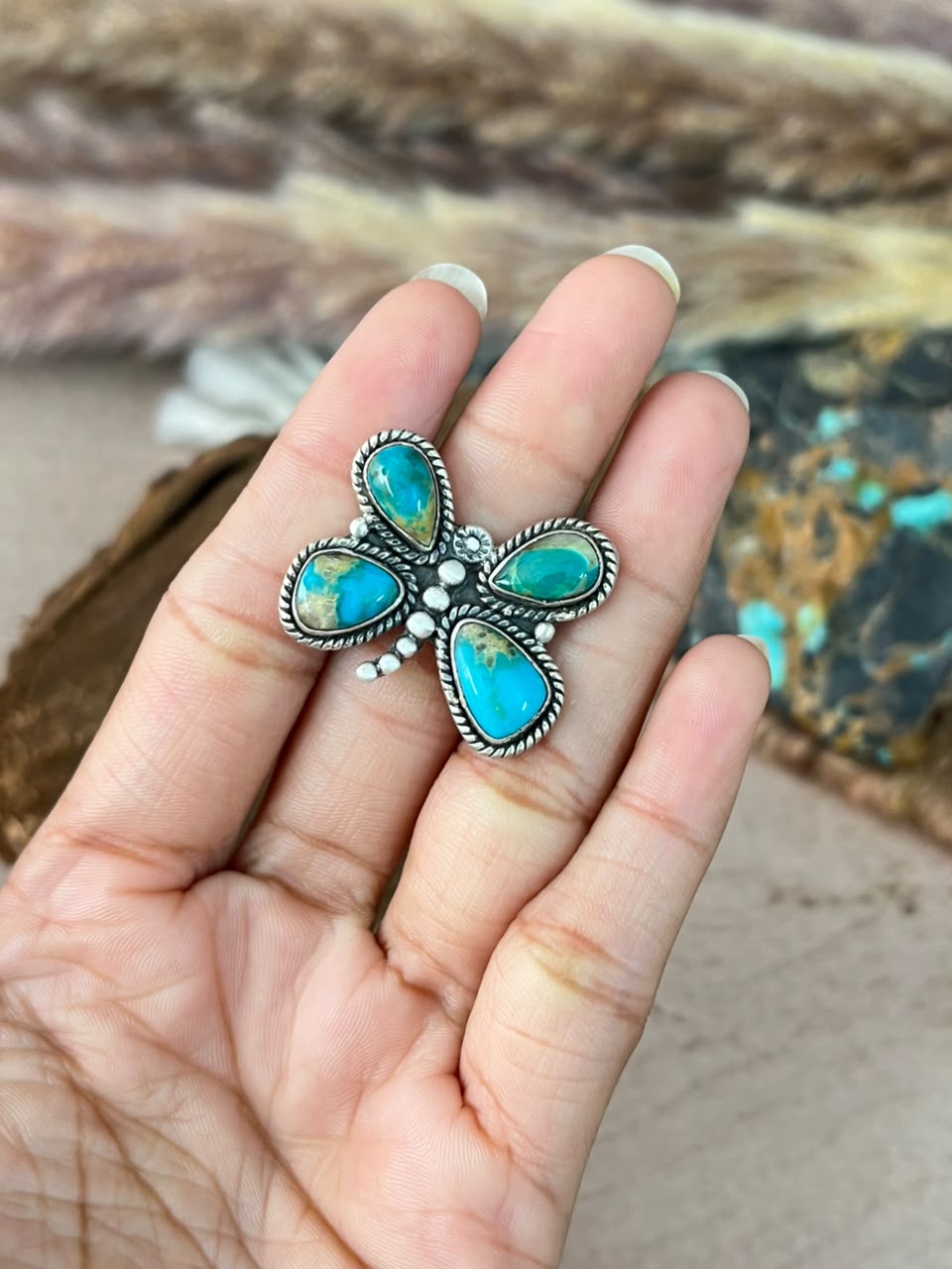 Handmade Sterling Silver Hardy Pit Collection: Butterfly Adjustable Ring Signed Nizhoni