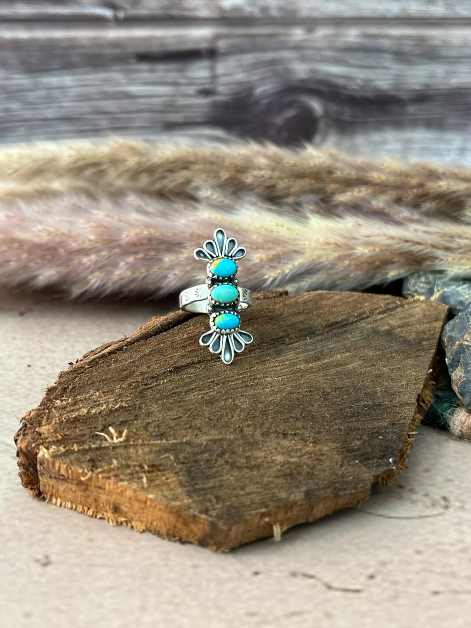 Handmade Sterling Silver Kingman Turquoise Adjustable Ring Signed Nizhoni