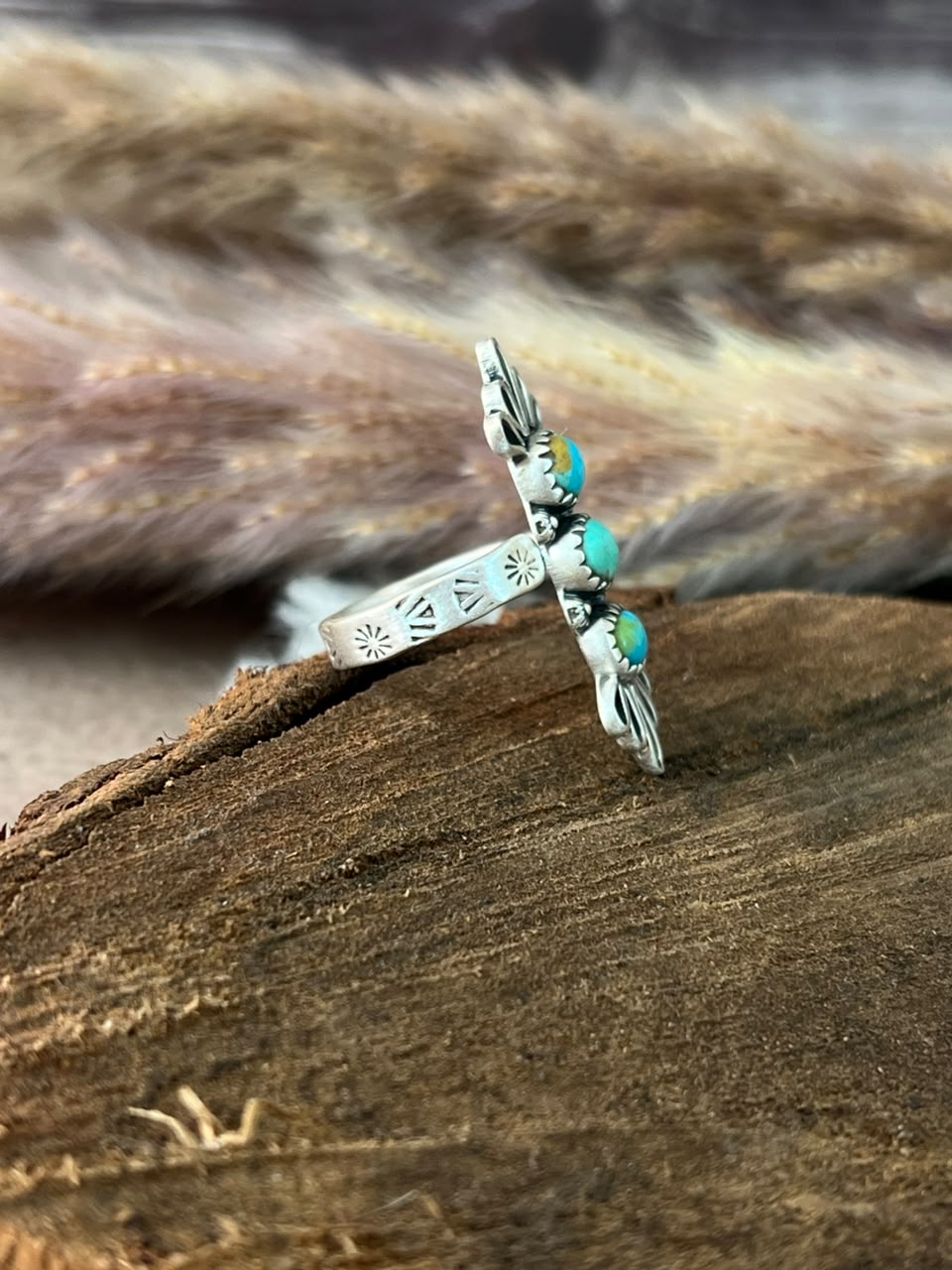 Handmade Sterling Silver Kingman Turquoise Adjustable Ring Signed Nizhoni
